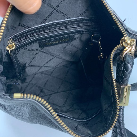 Michael Kors Black Pebbled Leather Small Braided Zipper Crossbody Bag - Picture 11 of 12